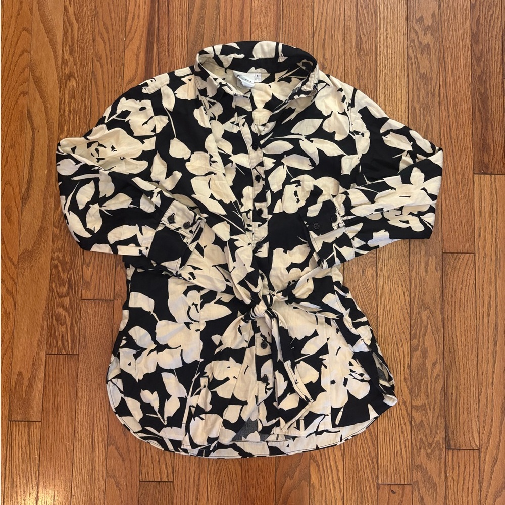 Finley Black and Cream Floral Button Down Wrap Shirt